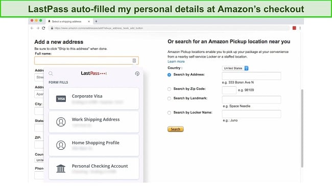 Screenshot of LastPass's auto-fill feature