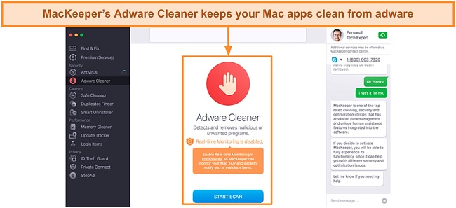 Screenshot of MacKeeper's Adware Cleaner scanner dashboard