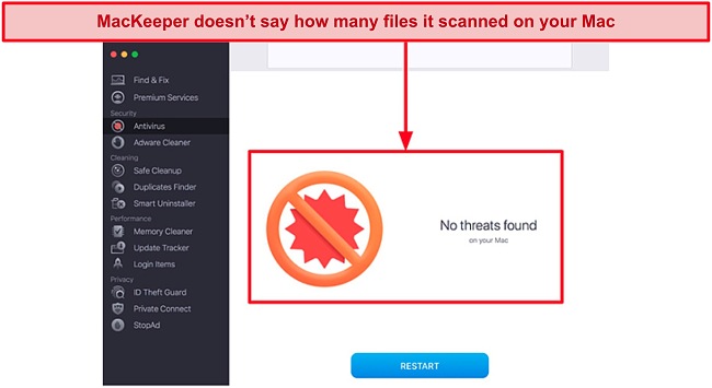 Screenshot of MacKeeper's virus scan results
