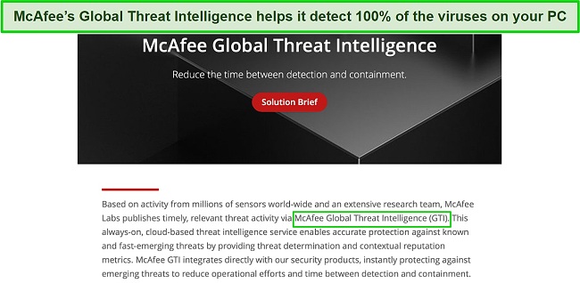 Screenshot of McAfee's website explaining what Global Threat Intelligence is