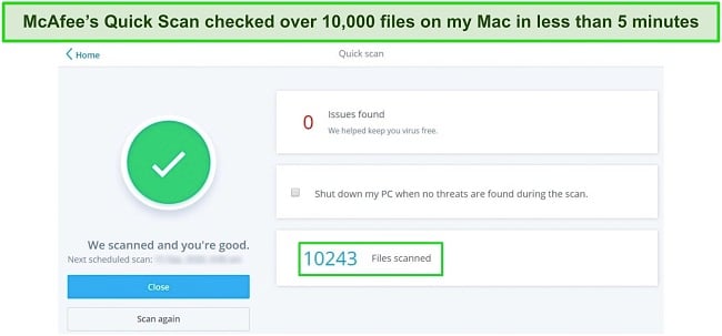 Screenshot of McAfee's Quick Scan results