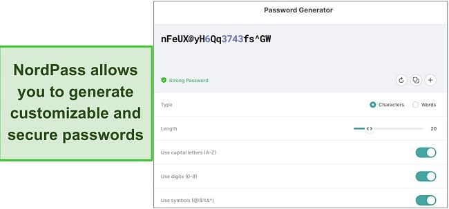 Screenshot of NordPass Password Generator for creating strong and secure passwords