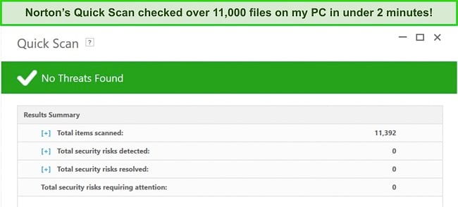 Screenshot of Norton's Quick Scan results page