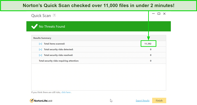 Screenshot of Norton's Quick Scan results