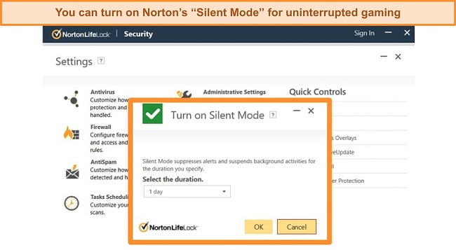 Screenshot of Norton's Silent Mode