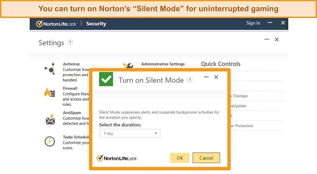 Screenshot of Norton's Silent Mode