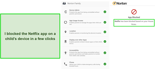 Screenshot of Norton Family dashboard for mobile