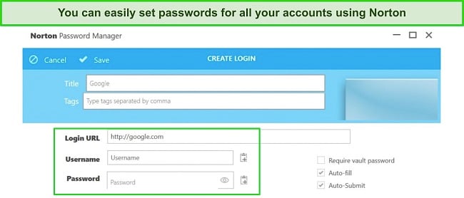 Screenshot of Norton's password manager 