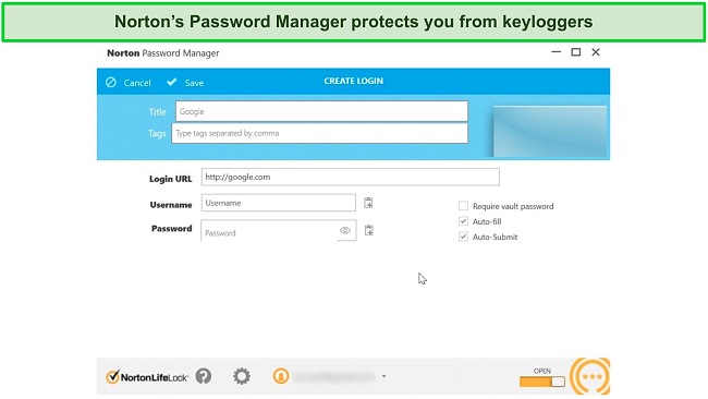 Screenshot of Norton's password manager