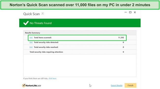 Screenshot of Norton's Quick Scan results
