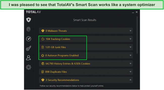 Screenshot of TotalAV's smart scan results