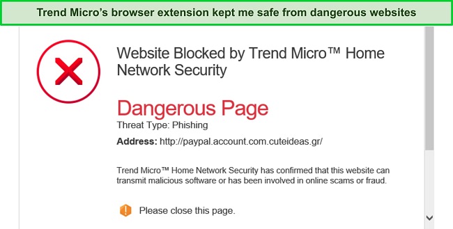 Screenshot of Norton's Safe Web browser extension blocking a dangerous website