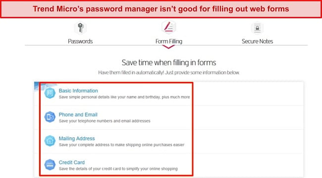 Screenshot of Trend Micro's form-fill dashboard