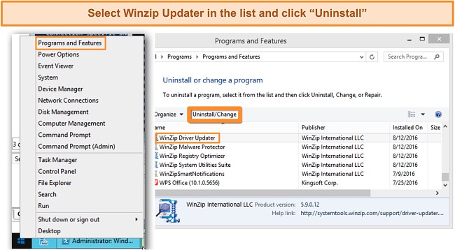 Screenshot of Windows 8 programs list