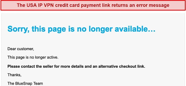 Screenshot of USAIP VPN's unsuccessful credit card payment attempt