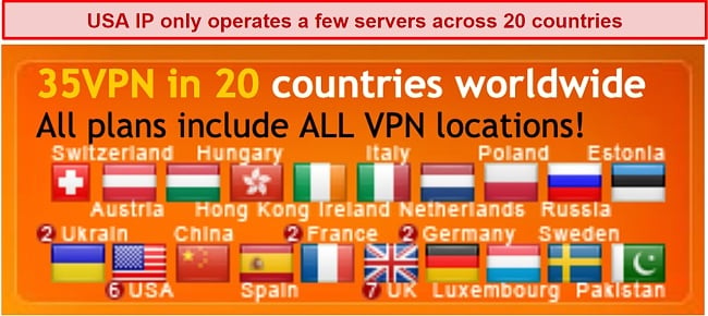 Screenshot of USAIP VPN server list
