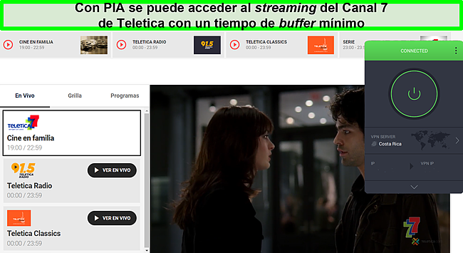 Captura de pantalla de PIA transmitiendo El diablo viste de Prada en Teletica Canal 7.