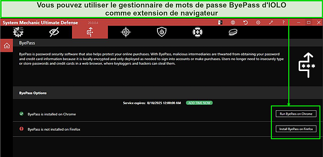 Capture d'écran de l'extension de navigateur du gestionnaire de mots de passe ByePass d'Iolo.