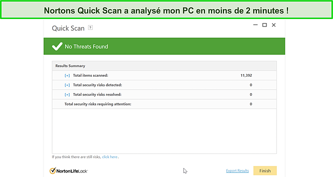 Je recommande l'analyse rapide de Norton si vous avez besoin d'analyser rapidement les emplacements les plus susceptibles de contenir des logiciels malveillants.