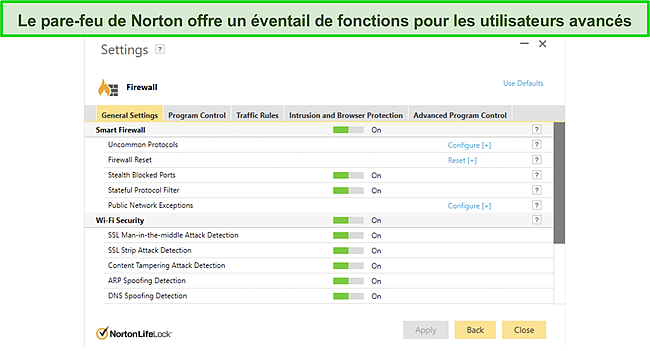 Le pare-feu de Norton offre une protection exceptionnelle en temps réel.