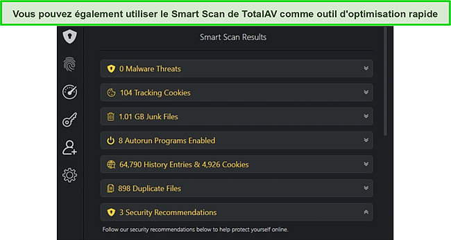 Smart Scan de TotalAV m'a également donné des recommandations de sécurité.