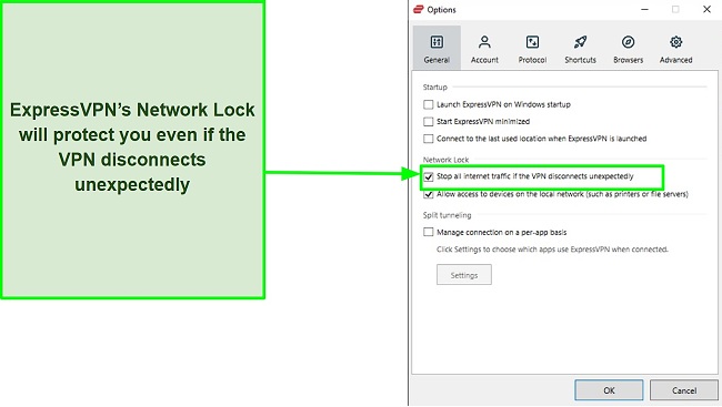 Screenshot of ExpressVPN's Network Lock feature