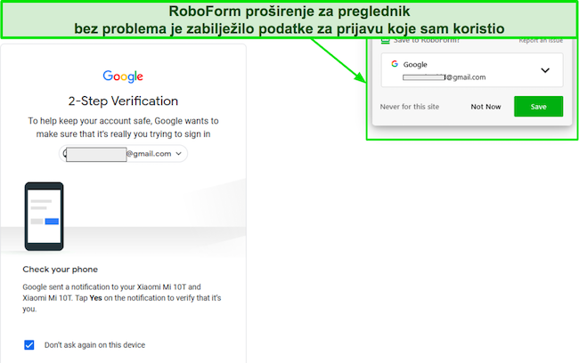 Snimka zaslona značajke automatskog spremanja RoboForma