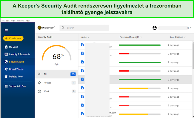 Képernyőkép a Keeper Security Audit lapjáról