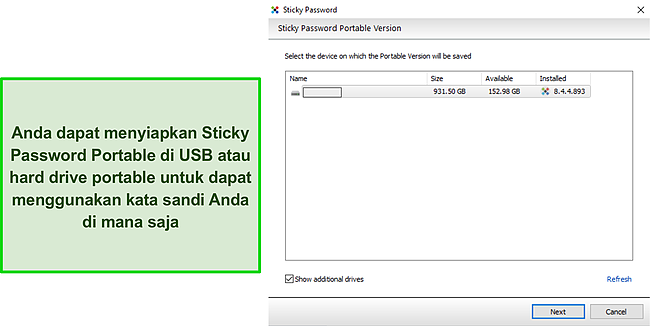 Tangkapan layar drive USB Portabel Kata Sandi Lengket.