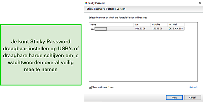 Screenshot van Sticky Password Portable USB-drive.