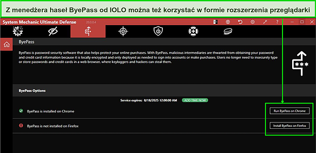 Zrzut ekranu rozszerzenia przeglądarki menedżera haseł Iolo's ByePass.