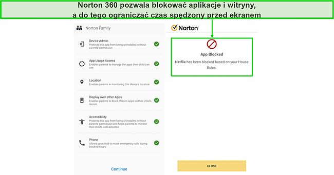 Zrzut ekranu pulpitu kontroli rodzicielskiej Norton Family.