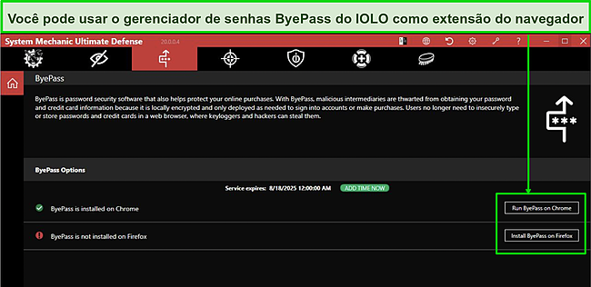 Captura de tela da extensão do navegador do gerenciador de senhas ByePass do Iolo.