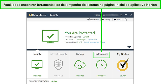 Captura de tela da página inicial do Norton.