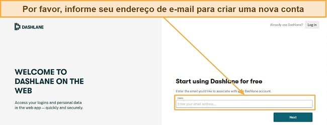 Campo de texto com a imagem de uma máscara e a seguinte mensagem: 'Por favor, informe seu endereço de e-mail para criar uma nova conta'