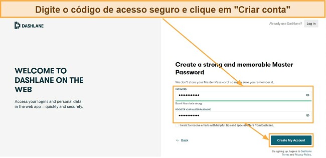 Digite o código de acesso seguro e clique em 