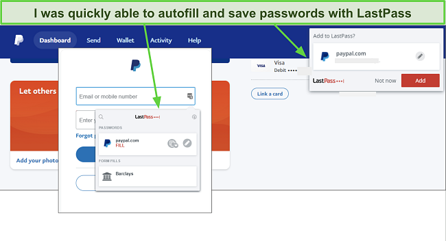 LastPass offering to autofill information on PayPal's website