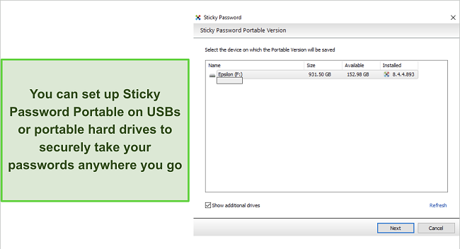Sticky Password Portable setup dialogue