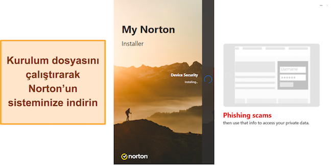 Norton kurulumunun Windows'ta devam ettiğini gösteren ekran görüntüsü