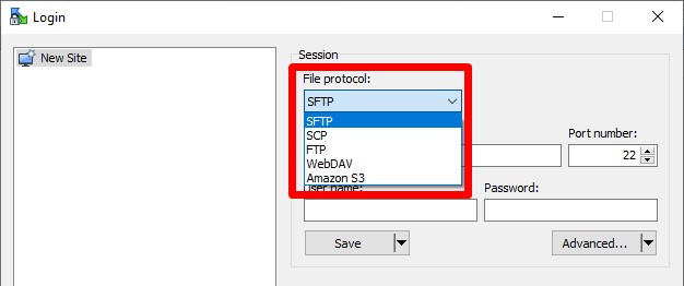 Опции на WinSCP протокол