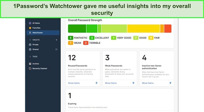 Screenshot of 1Password's WatchTower