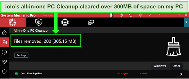 Screenshot of iolo's all-in one PC cleanup