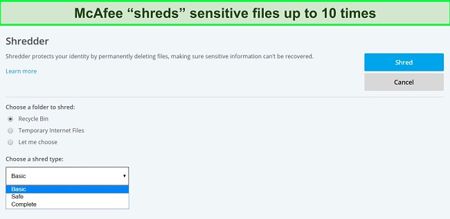 Screenshot of McAfee File Shredder