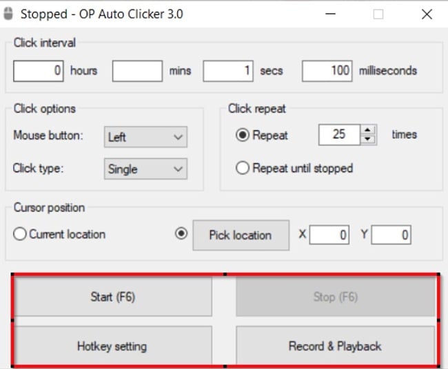 Auto Clicker button screenshot