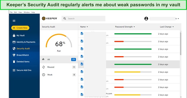 Screenshot of Keeper's Security Audit tab