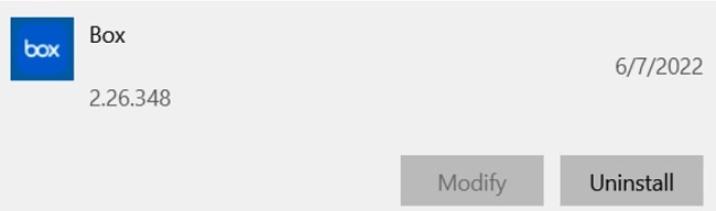 Box uninstall screenshot