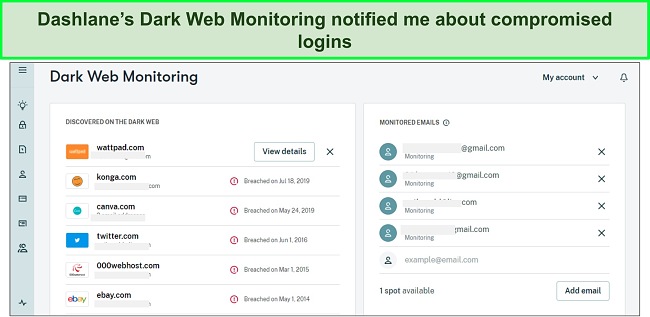 I used Dashlane’s Dark Web Monitoring to check if I had any compromised logins