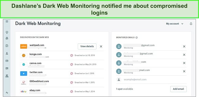 Dashlane informs you about any compromised passwords you need to change