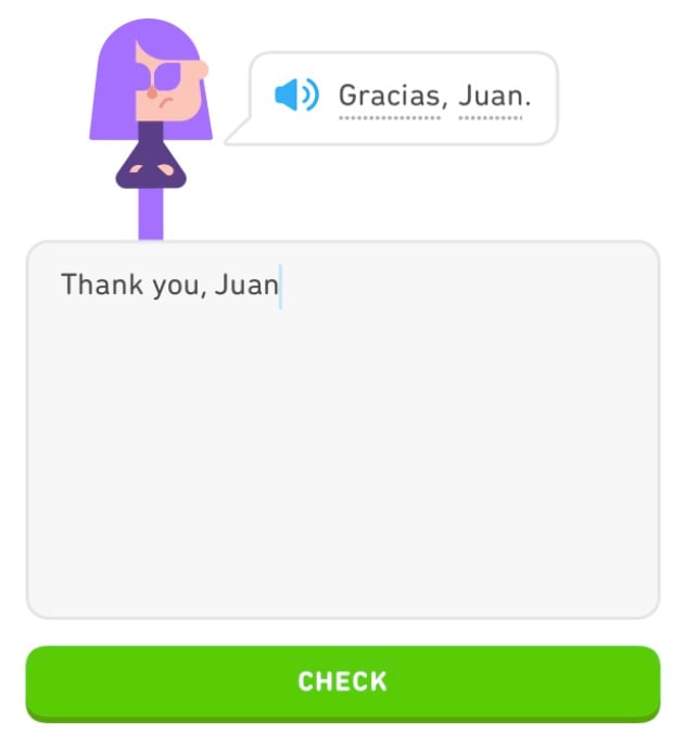 Duolingo check -kuvakaappaus