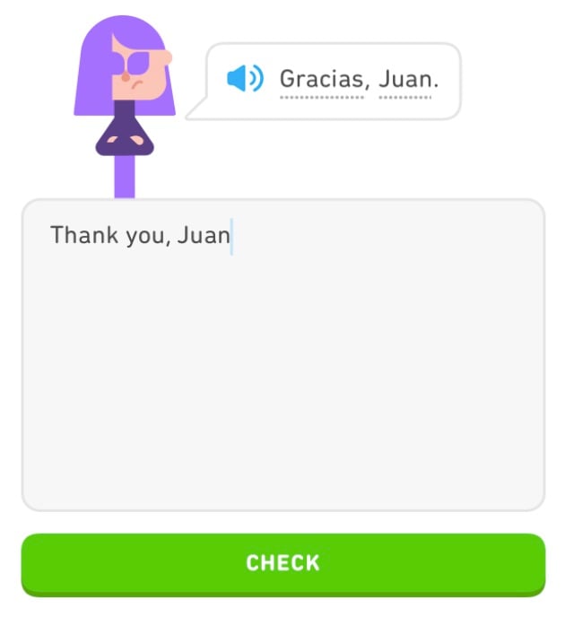 Capture d'écran de la vérification de Duolingo